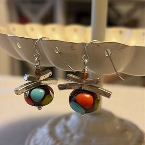Artisan Lampwork Earrings Dangly Glass Sterling Silver